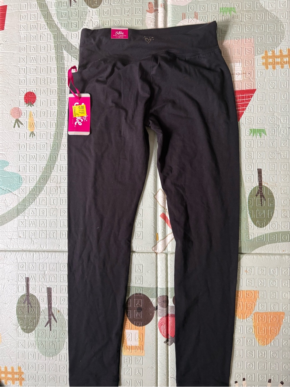 Justice Black Girls' Leggings with Pink Logo Tag